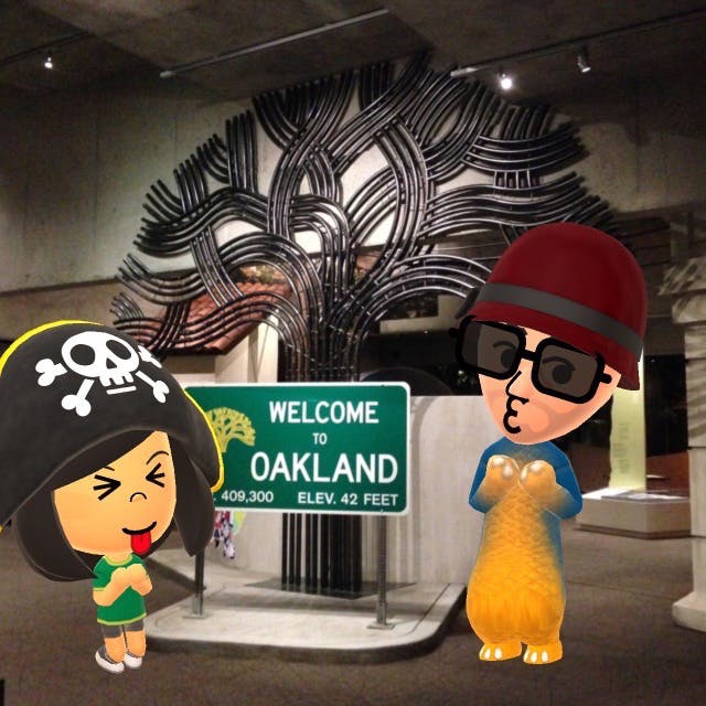 Sharon as a Nintendo Miitomo character at the Oakland museum